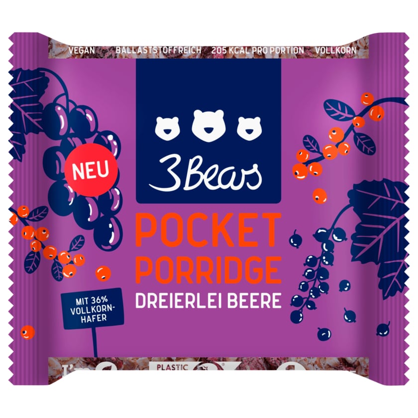 3Bears Pocket Porridge Dreierlei Beere vegan 55g